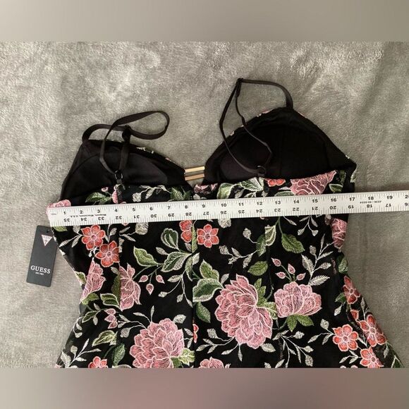 Guess Floral Mini Dress Womens 14 Embroidered Spaghetti Strap Party Padded - Picture 9 of 12